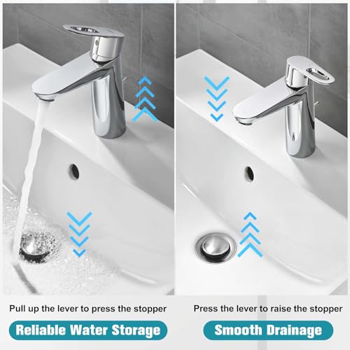 3 Pcs Sink Drain Parts, Lavatory Pop up Stopper Assembly with Plug, Faucet RP5648BN Drain Stopper, Pivot Rod Bathroom Sink Repair Kit for Price Pfister & Popular Brand, 18MM Ball, Chrome
