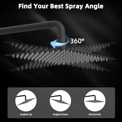 Hibbent All Metal 12 Inch Shower Head, High Pressure Stainless Steel Rain Showerheads, Bathroom Rainfall Showerhead with Ultra-thin Design, Adjustable Brass Ball Joint, Silicone Nozzles, Matte Black - color: Matte Black, size: 12 Inch
