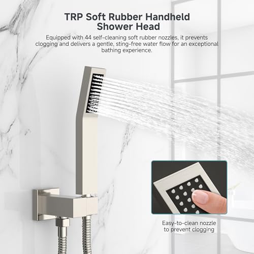SR SUN RISE Shower Faucet Set & System - 12 Inch Rainfall Shower Head & Handle Set Wall Mounted Brushed Nickel Solid Brass Valve Trim Kit Included - color: Brushed Nickel, size: 12 Inch