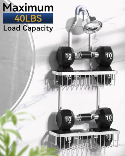 Never Rust Shower Caddy Hanging, Aluminum Shower Racks for Inside Shower, 2-Tier Shower Organizer Hanging Over Shower Head with Hooks and Soap Holder, Silver - color: Silver