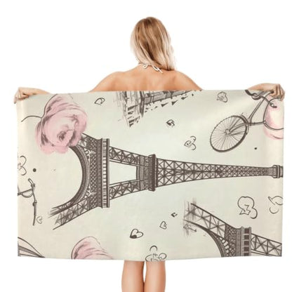 The Eiffel Tower and a Bicycle Bath Towel Super Absorbent Beach Towels Microfiber Bathroom Towel 32 x 52 Inch - color: The Eiffel Tower and a Bicycle