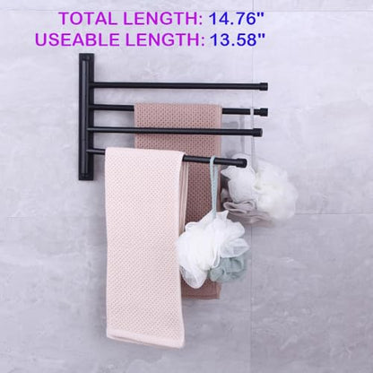 Swivel Hand Towel Bar Bathroom Swing Hanger Towel Rack Holder Matte Black Finish, Wall Mounted, 4-Arm - color: Black