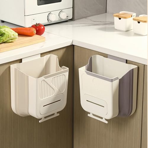 Foldable Wall Mounted Trash Bin Hanging Kitchen Bathroom Garbage Bin Space Saving Large Capacity Waste Can Modern Design Hanging Kitchen Garbage - color: Light Grey, size: G