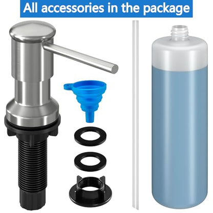 Dish Soap Dispenser, Kitchen Sink Soap Dispenser Pump with 17 OZ Bottle, Refill from The Top, Wide Pump Head Base (Brushed Nickel) - color: Brushed Nickel, size: With Bottle