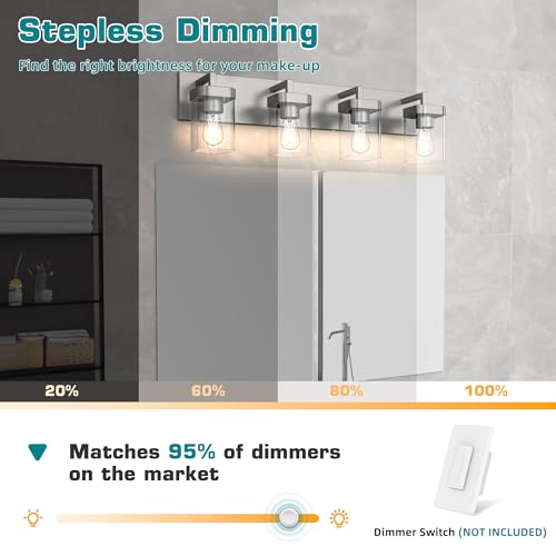 4-Light Bathroom Light Fixtures, Brushed Nickel Vanity Lights for Bathroom, Kitchen, Living Room, Modern Bathroom Vanity Lights with Clear Glass Shades - color: Brushed Nickel, size: 4 Light