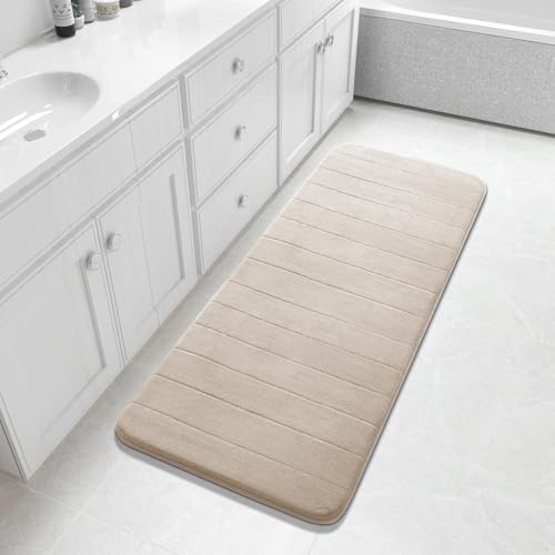 Yimobra Bathroom Runner 55"x24", Non Slip Memory Foam Bath Mat, Super Soft Water Absorbent Hallway Carpet, Machine Washable Rug for Vanity Tub Shower, Beige - color: Beige, size: 55" X 24"