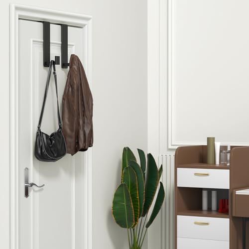 WUIVIUT 2 Pack Heavy Duty Single Over The Door Hooks L-Shaped Bedroom Door, Jacket Hanger Hook, 1.77 inch Wide Over The Door Hook, Strong Holder for Coats(L Shape 2 Pack, Fits 1-3/4'' Thick) - size: L Shape 2 Pack, Black