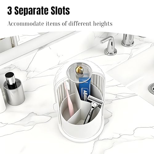JEESA Dustproof Toothbrush Holder with Cover, Transparent/White | 360° Rotating, 180° Sliding Lid, 3 Slots, Toothbrush Organizer, for Bathroom Countertop - color: Transparent/White