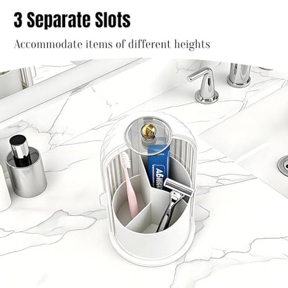 JEESA Dustproof Toothbrush Holder with Cover, Transparent/White | 360° Rotating, 180° Sliding Lid, 3 Slots, Toothbrush Organizer, for Bathroom Countertop - color: Transparent/White
