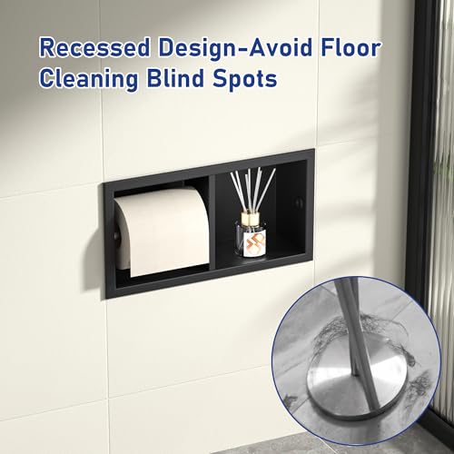 Dual Roll Toilet Paper Holder, Recessed Toilet Tissue Holder | for Bathroom Remodeling, 304 Stainless Steel Horizontal Toilet Paper Niche (Matte Black) - color: Matte Black