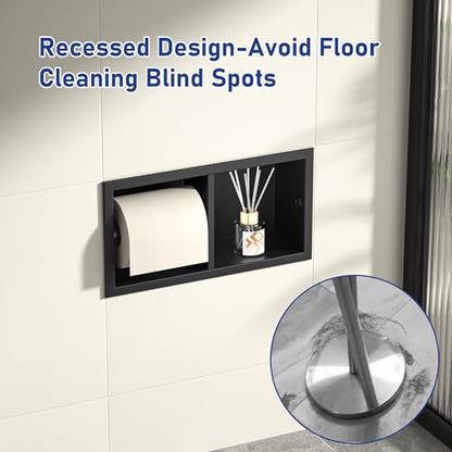 Dual Roll Toilet Paper Holder, Recessed Toilet Tissue Holder | for Bathroom Remodeling, 304 Stainless Steel Horizontal Toilet Paper Niche (Matte Black) - color: Matte Black