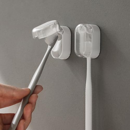 BALUCA 3 PCS Travel Toothbrush Head Covers Caps, Tooth Brush Protector Case Wall Mounted Hanging Rack Organizer for Travel, Camping, Bathroom, School, Business (White) - color: White