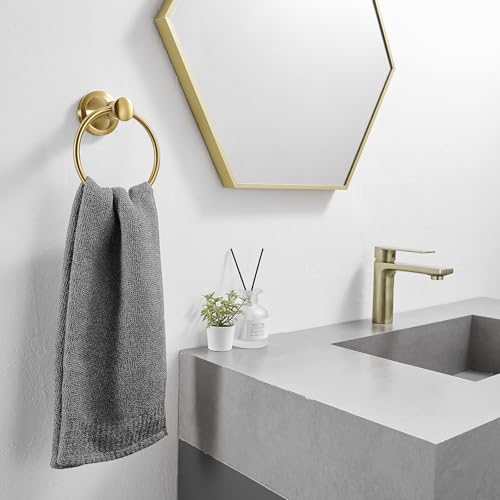 Towel Ring, Bathroom Hand Towel Holder Wall Mounted Brushed Gold | Modern Round, Heavy Duty Towel Rack Hanger, Hardware Accessory, SUS 304 Stainless Steel Rustproof for Bath, Kitchen, RV - color: Brushed Gold
