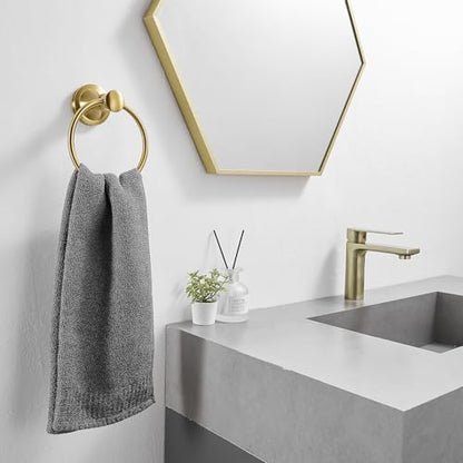 Towel Ring, Bathroom Hand Towel Holder Wall Mounted Brushed Gold | Modern Round, Heavy Duty Towel Rack Hanger, Hardware Accessory, SUS 304 Stainless Steel Rustproof for Bath, Kitchen, RV - color: Brushed Gold