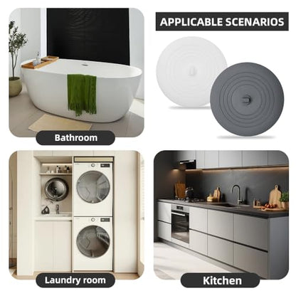 Tub Stopper 2PCS,Bathtub Drain Stopper,6 inches Bathtub Tub Drain Cover Stopper,Silicone Drain Plug,Kitchen Bathroom Hair Water Shower Stopper,Large Bathroom Laundry Accessories (Grey/White) - color: Grey/White