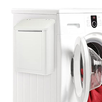 Picowe Magnetic Laundry Storage, Large Metal Lint Holder Bin with Lid for Laundry Room, Space-Saving Trash Container Hanging on Dryer, Washer or Wall Mount Trash Bin (White) - color: White