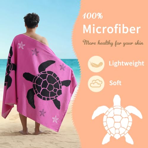 Oversized Beach Towels 4 Pack,40”x70” Microfiber Thin Large Beach Towel Set for Adults Travel Camping Swimming,Turtle Starfish Them Sand Free Quick Dry Lightweight XL Pool Towels -Purple & Rose Red - color: Purple, Rose Red