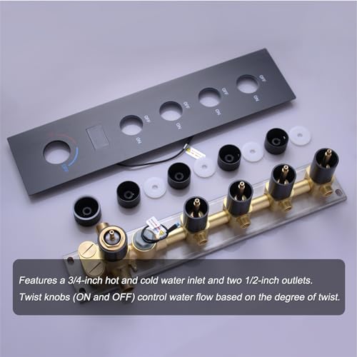 Oil Rubbed Bronze Shower System Temperature Display Shower Set | 12 inch and 8 inch Full Body Shower Head, with 6 PCS Body Jet and Handheld Spray - color: Oil Rubbed Bronze, size: 12+8 inch