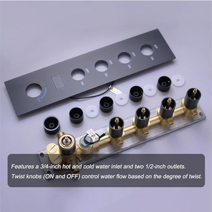 Oil Rubbed Bronze Shower System Temperature Display Shower Set | 12 inch and 8 inch Full Body Shower Head, with 6 PCS Body Jet and Handheld Spray - color: Oil Rubbed Bronze, size: 12+8 inch