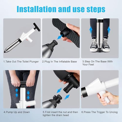 Fast Toilet Plunger High Pressure with Storage Bag, Heavy Duty Air Drain Blaster & Unclogger Tool, Clog Remover Kit & Toilet Snake Alternative for Bathroom, Toilets, Sinks, Tubs, Pipes (White) - size: Toilet plunger-White