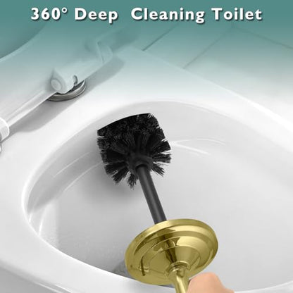 Gold Toilet Brush and Holder Set，Toilet Bowl Brush and Holder | Heavy Duty Toilet Brush for Bathroom, Stainless Steel Toilet Cleaner Brush,Deep Cleaning,Space Saving,Covered Brush - color: Gold01