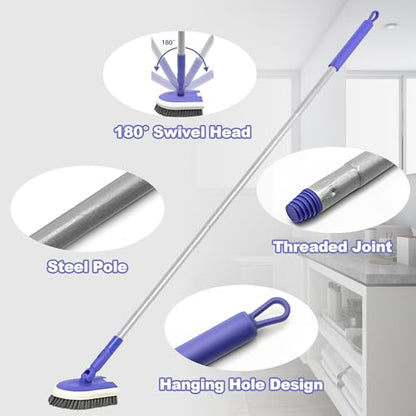 Tile Tub Scrubber Brush, Shower Scrubber Cleaning Brush with Long Handle | 2 Detachable Cleaning Heads, 180° Swivel Head for Cleaning Bathroom Kitchen Wall Tub Tile Shower