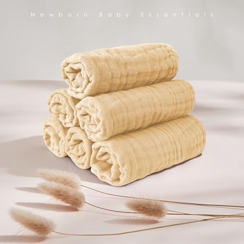 MOON PARK Baby Washcloths, 12 Pack - 12x12 Inches, Small Burp Cloths and Baby Wipes - 100% Cotton Muslin Ultra Soft for Newborn, Infant and Toddlers - Brown - color: Brown