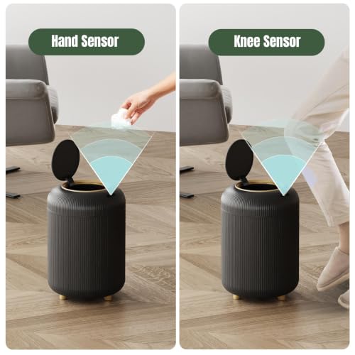 URALFA Motion Sensor Bathroom Trah Can, Automatic Touchless Trash Can | 3 Gallon Bathroom Garbage Can with Lid, Smart Trash Bin for Bedroom, Office, Restroom, Removable Legs, Black and Gold - color: Black