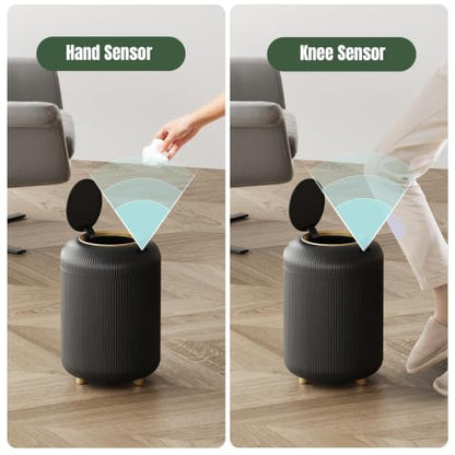 URALFA Motion Sensor Bathroom Trah Can, Automatic Touchless Trash Can | 3 Gallon Bathroom Garbage Can with Lid, Smart Trash Bin for Bedroom, Office, Restroom, Removable Legs, Black and Gold - color: Black