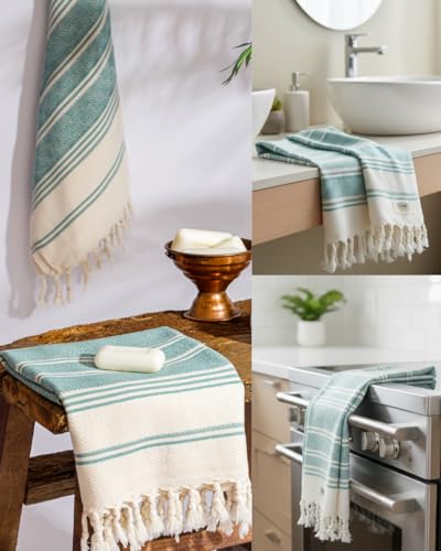 DEMMEX Organic Cotton Turkish Hand Towels for Bathroom & Kitchen – 100% Oeko-TEX Certified Turkish Cotton, Quick Dry Lightweight Diamond Weave, Large 18x36 Inches, Set of 2, Sage Green - color: Sage Green