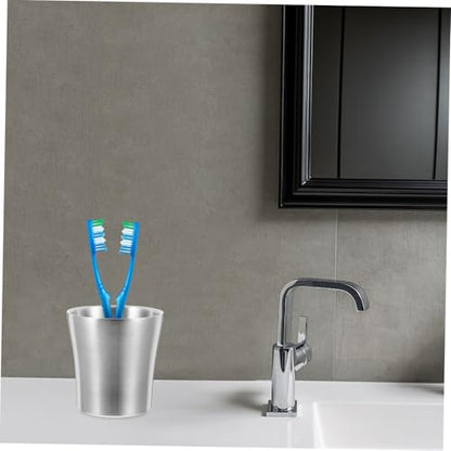 DECHOUS Stainless Steel Toothbrush Holder and Rinse Cup Waist Shaped Metal Mug for Bathroom Multiuse Drinking Cup for Stylish Travel Accessory Reusable and Stackable