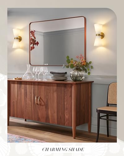 Modern Wall Sconce Set of 2, HWH 2-Light Up Down Wall Light Indoor Vanity Wall Lamp, Brushed Gold Bathroom Vanity Sconce Frosted White Striped Glass Shade, 5HZG97B-2W-2PK BG - color: Brushed Gold, size: 2-Light*2
