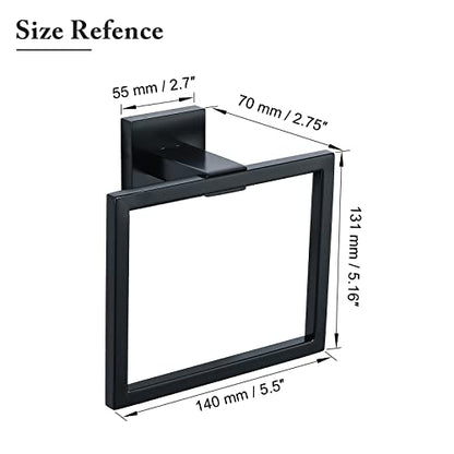 TQKAG Matte Black Towel Ring, Bathroom Hand Towel Holder, Wall Mount | 5.5 Inch, Square Towel Ring, SUS304 Stainless Steel, Easy Installation, Bathroom Kitchen Entryway Vanity Sink - color: Black