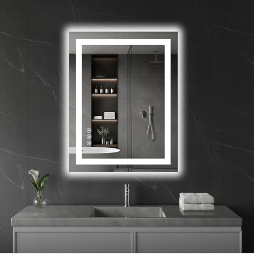 Koonmi 35x24 LED Bathroom Mirror, Shatterproof Mirror with Light | 90CRI Shatterproof Vanity Mirror with Backlit + Front Lit, Easy Install for Bathroom Hotel (IP65) - size: 35"L x 24"W