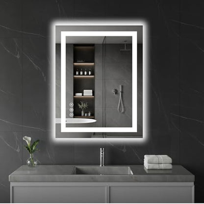Koonmi 35x24 LED Bathroom Mirror, Shatterproof Mirror with Light | 90CRI Shatterproof Vanity Mirror with Backlit + Front Lit, Easy Install for Bathroom Hotel (IP65) - size: 35"L x 24"W