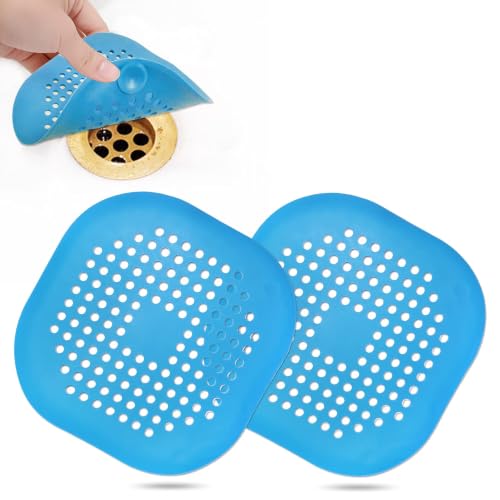 Bovinde Hair Drain Catcher,Square Cover for Shower 2 Pack (Blue) | Drainer Cover Silicone Hair Stopper with Suction Cups,Protector Accessories,Easy to Install Suit for Bathroom,Bathtub,Sink - color: Blue