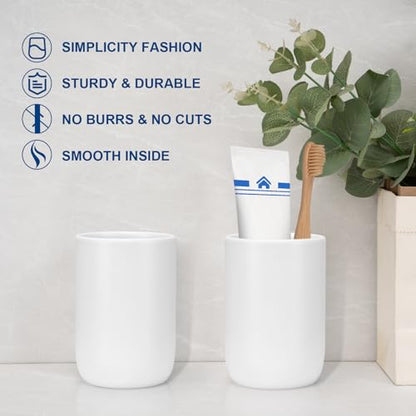 Bathroom Tumbler Cup Ceramic 2Pcs 12.6oz Reusable Toothbrush Cup 375ml,Toothbrush Holder for Your Bathroom (White) - color: Smooth-white, size: 2pcs