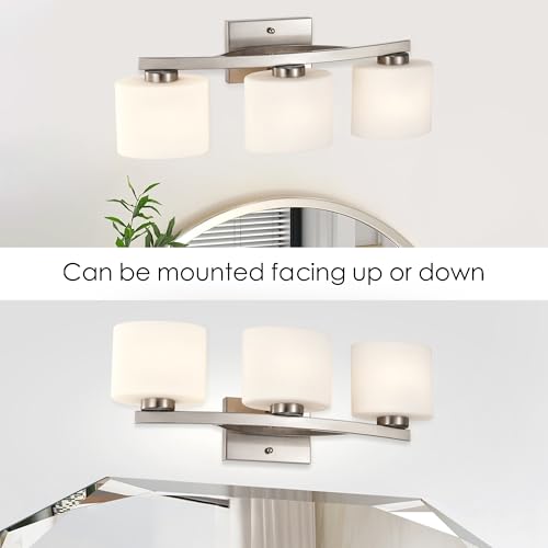Bathroom Light Fixtures, 3-Light Modern Brushed Nickel Vanity Light Over Mirror, Wall Sconces with Oval-Shaped White Glass Shades for Living Room, Bedroom, Hallway, E26 Base - color: Brushed Nickel
