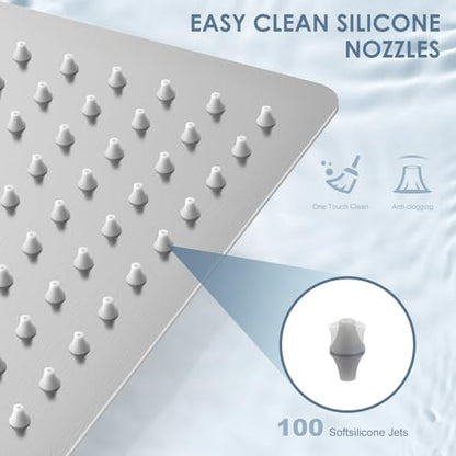 12x8 Inch Rectangle Rain Shower Head Brusehd Nickel, All Metal Stainless Steel 304, Full Body Rainfall Shower with 112 Silicone Nozzles, Ceiling Rain Showerheads - color: Brushed Nickel, size: 12 x 8 Inch Rectangle