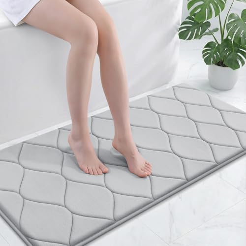 Smiry Memory Foam Bath Mat 47''x24'', Ultra Soft Non-Slip Bathroom Rug, Plush Water Absorbent Quick Dry and Machine Washable Floor Mat for Shower, Tub & Home Decor, Light Grey - color: Light Grey, size: 47''x24''