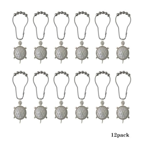 Sea Turtles Shower Curtain Hooks Decorative Rings for Bathroom Ocean Beach Bath Decor Rust Proof Stainless Steel Shower Curtain Hanger,Pack of 12 (Silver) - size: Sea turtle