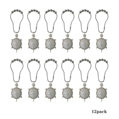 Sea Turtles Shower Curtain Hooks Decorative Rings for Bathroom Ocean Beach Bath Decor Rust Proof Stainless Steel Shower Curtain Hanger,Pack of 12 (Silver) - size: Sea turtle
