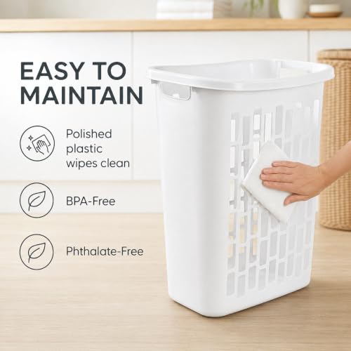 Slim Rectangular Laundry Hamper, Ventilated Plastic Clothes Basket, 1 Pack | 1.8 Bushel Open Laundry Basket with Sturdy Handles, Odor-Reducing Airflow Design for Closet, Dorm, and Bathroom Corners - size: 1.8 Bushel