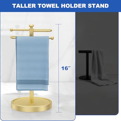 Hand Towel Holder, 304 Stainless Steel Heavy Duty S Shape Hand Towel Stand Free Standing Towel Bar for Bathroom Kitchen Countertop - color: Gold