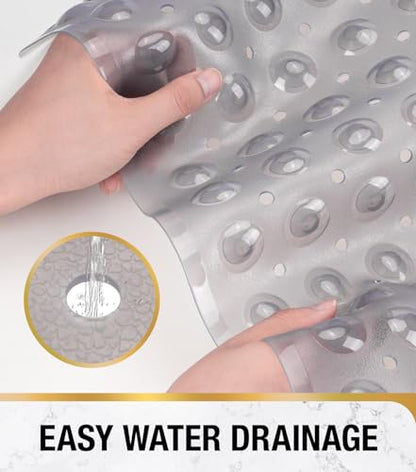 HITSLAM Square Shower Mat, Non Slip PVC Stall Mat, 24"x24", Grey | Power Grip Suction Cups, Center Drain Hole, Built-In Hanging Holes, Machine Washable Bathroom Floor Mat, Soft On Feet - color: Smoke Grey