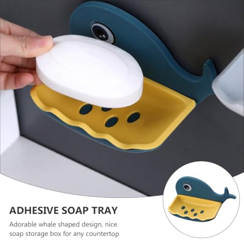 TIDTALEO Whale Shaped Adhesive Soap Holder with Draining Design Wall-Mounted Bar Soap Rack for Bathroom Shower Dark Blue Non-Drill Organizer