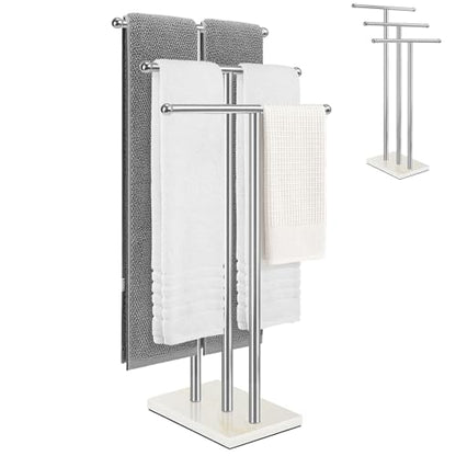 Standing Towel Rack with Marble Base, 3-Tier Free Standing Towel Racks for Bathroom, 40" Height Floor Towel Stand Holder for Bathroom, White - color: White