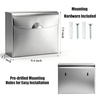 2 Pack Sanitary Napkin Disposal Receptacle, Wall Mounted Tampon Holder, Stainless Steel Flip Top Receptacle Bin Waste Trash Can for Public Restroom, Provides Clean & Odor-Free
