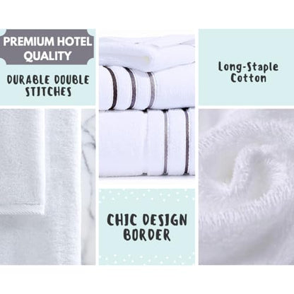 Bath Towels Set for Bathroom – Luxury 6-Piece Cotton Towels, Soft Absorbent & Quick Dry, 600 GSM Bath Towels for Bathroom, Hotel Spa Quality (White/Charcoal, 6- Bath Towel Set) - color: White/Charcoal