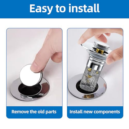 Bathroom Sink Drain Strainer, Pop-up Sink Drain Strainer with Removable Strainer Basket Hair Catcher, Bathroom Sink Stopper,2 Packs